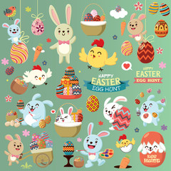 Obraz premium Vintage Easter poster design set