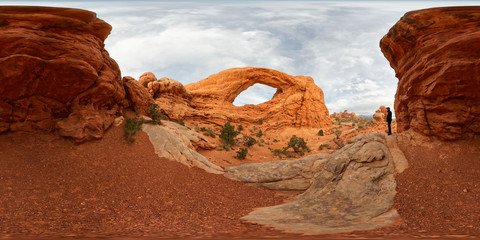 Panoramic view of the South Windows in the Arches National Park near Moab, Utah