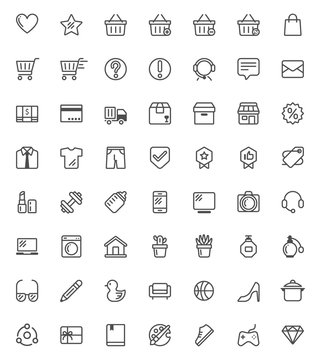 56 shopping icon set with out line  vector style