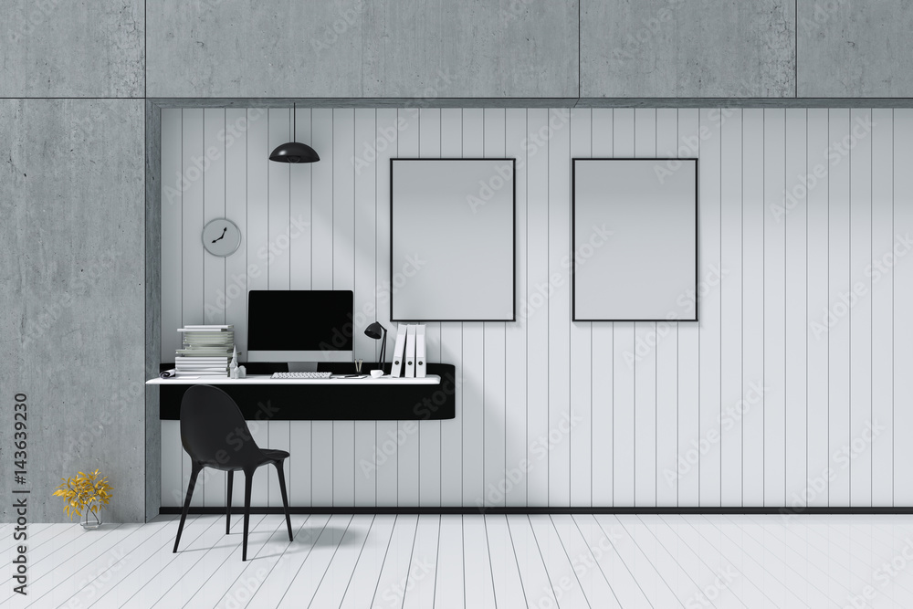 Leinwandbilder 3d rendering : illustration of blank pc computer desktop with keyboard on desk built-in and wall. ot