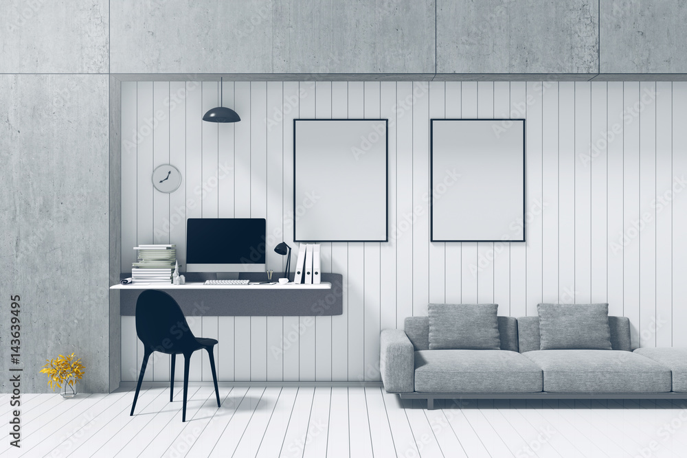 Leinwandbilder 3d rendering : illustration of blank pc computer desktop with keyboard on desk built-in and wall. ot