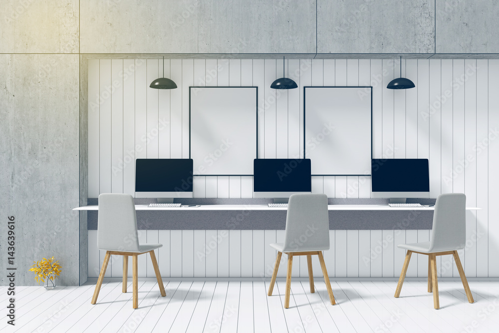 Leinwandbilder 3d rendering : illustration of blank pc computer desktop with keyboard on desk built-in and wall. ot
