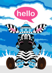 Cute Cartoon Zebra in Wooly Hat
