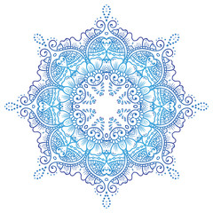 Circular floral ornament Mehndi Henna Tattoo Mandala, Yantra blue. Vintage vector banner frame card for text invitations for wedding birthday celebration, white background indian, ethnic, boho