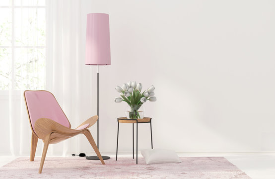 Interior with a light pink furniture