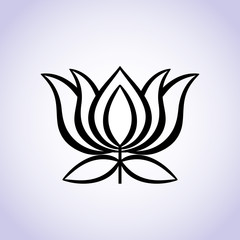 Lotus flower icon, silhouette, black logo for design isolated on white background. Eps-10 vector illustration.
