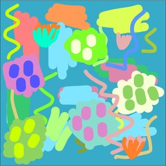 Abstract hand writing texture in green and blue and yellow and pink and brown tone, design for greeting cards and banners and posters
