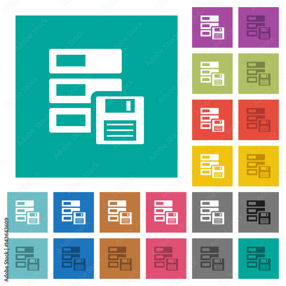 Aufkleber data backup square flat multi colored icons