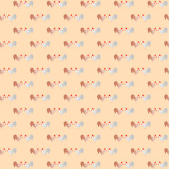орнамент с петушками на розовом фоне, векторная иллюстрация