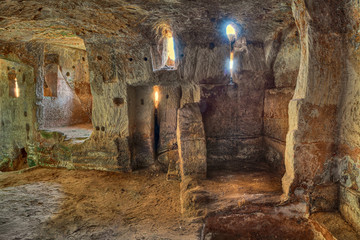 Matera, Basilicata, Italy: interior of an old cave house - obrazy, fototapety, plakaty