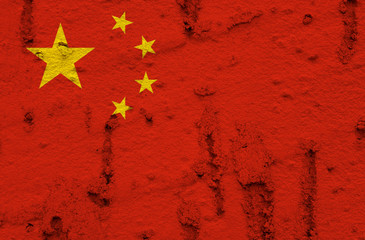 Chinese Flag On Grunge Wall Background