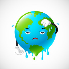 Stop global warming. Planet earth character,  illustration.