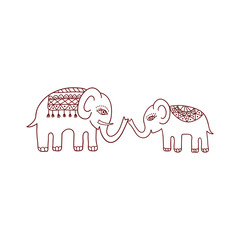 Fototapeta premium Ethnic pattern with mom and baby elephants.