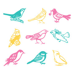 Fototapeta premium Vintage Paper Cut Birds Set