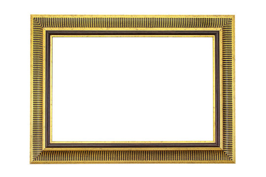 antique golden frame isolated on white background.Gold frame isolated.Golden frame isolated.Rectangle golden frame isolated