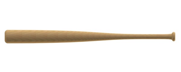 Closeup of oak wood baseball bat isolated on white background, 3D rendering