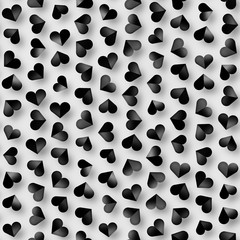 Seamless Monochrome Pattern With Hearts. Repeating Scattered Shapes Texture.