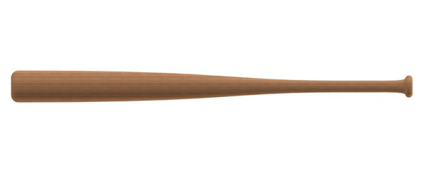 Closeup of walnut wood baseball bat isolated on white background, 3D rendering