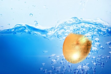 Composite image of golden eastern egg on white background