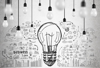 Many light bulbs and business idea