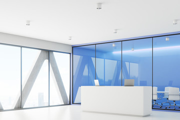 Reception and blue meeting room, side