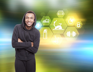 African man and hexagonal sport drawings