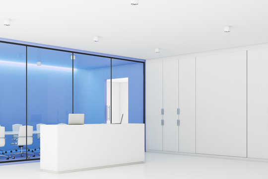 Reception and blue meeting room, corner
