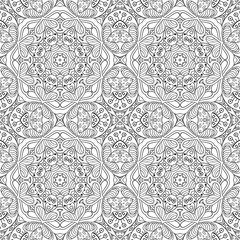 Seamless doodle pattern. Black and white background. Ethnic motives. Coloring