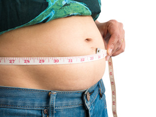 woman holding and .Measure around the waist.