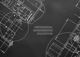 Blueprints. Mechanics. Cover. Mechanical Engineering drawing. Engineering design, construction. Black
