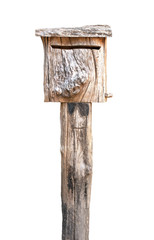 wooden mailbox.Old wooden mailbox isolated.Wooden mail box isolated