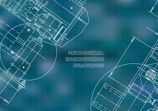Blueprints. Mechanics. Cover. Mechanical Engineering drawing. Engineering design, construction. Blue. Grid