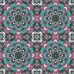 Oriental ornament relaxing. Doodle Seamless pattern. Mandala. Pink and blue colors