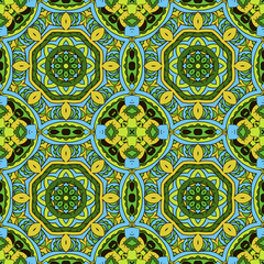 Oriental ornament relaxing. Mandala. Doodle Seamless pattern. Green