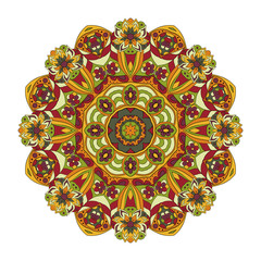 Mandala. Oriental pattern. Traditional round ornament. Turkey, Egypt, Islam. Doodle drawing. Relaxing picture. Red and orange tone