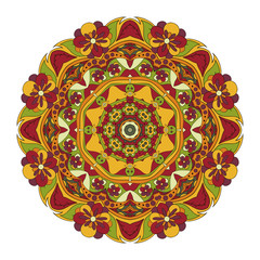 Mandala. Oriental pattern. Traditional round ornament. Turkey, Egypt, Islam. Relaxing picture. Doodle drawing. Red and orange tone