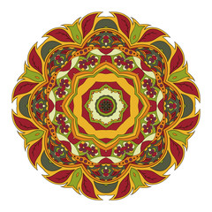 Mandala. Oriental pattern. Traditional round ornament. Turkey, Egypt, Islam. Relaxing picture. Doodle drawing. Red and orange