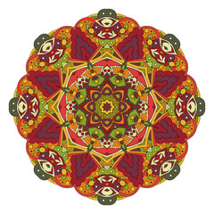Mandala. Oriental pattern. Traditional round ornament. Turkey, Egypt, Islam. Relaxing picture. Red and orange tone