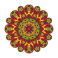 Oriental pattern. Traditional round ornament. Mandala. Flower. Doodle drawing. Red and orange tone
