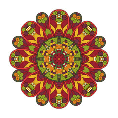 Oriental pattern. Traditional round ornament. Mandala. Flower. Doodle drawing. Red and orange tone
