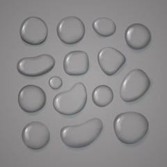 Different water drops vector clip-art. Transparent liquid elements collection