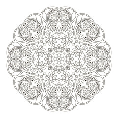 Mandala. Oriental pattern. Traditional round ornament. Turkey, Egypt, Islam. Doodle drawing. Coloring Relaxing picture