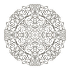 Oriental pattern. Traditional round coloring ornament. Mandala. Turkey, Egypt, Islam. Doodle drawing