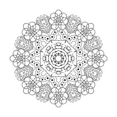 Oriental pattern. Traditional round ornament. Mandala coloring. Flowers. Doodle drawing