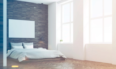 Fototapeta na wymiar Dark wood bedroom, side, toned