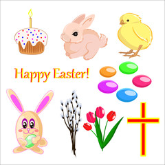 Vector set of easter icons on the white background isolated