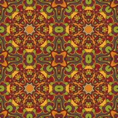 Papier Peint photo autocollant Tuiles marocaines Motif oriental. Ornement sans couture traditionnel. Mandala. Flocon de neige. Dessin de griffonnage. Ton rouge et orange
