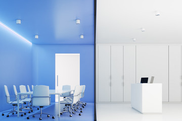 Blue meeting room and reception