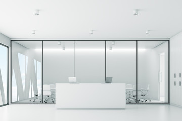 Reception and white meeting room