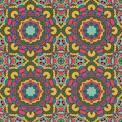 Traditional seamless ornament. Oriental pattern. Mandala. Doodle drawing. Blue and pink tones